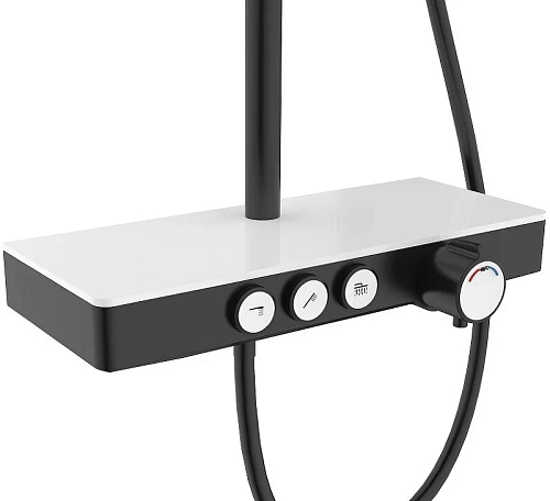 Душевая система BERGES MORANS 075002 с изливом и термостатом, черный матовый Душевая система BERGES MORANS 075002 с изливом и термостатом, черный матовый