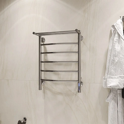 Полотенцесушитель электрический EWRIKA Гелла К6 65х45, с полкой, хром, с терморегулятором, лесенка 5 558350 Полотенцесушитель электрический EWRIKA Гелла К6 65х45, с полкой, хром, с терморегулятором, лесенка 5 558350