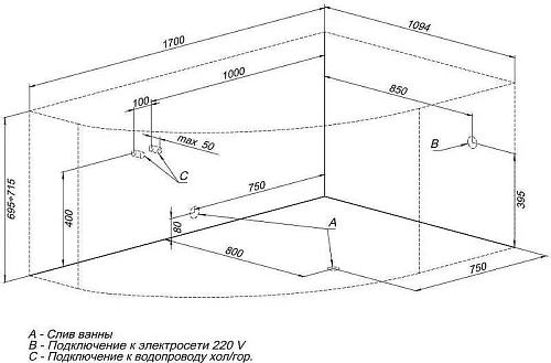 Акриловая ванна Aquanet Capri 170x110 R 00203922 Акриловая ванна Aquanet Capri 170x110 R 00203922
