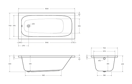 Акриловая ванна CEZARES ECO-150-70-41-W37 1500x700 белый Акриловая ванна CEZARES ECO-150-70-41-W37 1500x700 белый