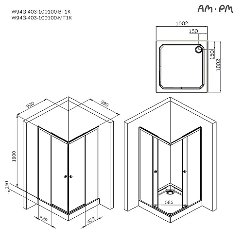 Душевой уголок AM.PM X-joy W94G-403-100100-MТ1К 100x100 хром матовый, стекло прозрачное Душевой уголок AM.PM X-joy W94G-403-100100-MТ1К 100x100 хром матовый, стекло прозрачное