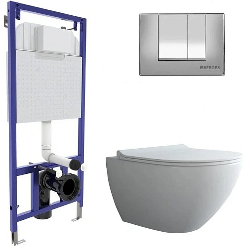 Комплект унитаза BERGES PUMA XL Rimless с инсталляцией NOVUM, кнопка S3, сидение Toma Slim SO 043247 Комплект унитаза BERGES PUMA XL Rimless с инсталляцией NOVUM, кнопка S3, сидение Toma Slim SO 043247