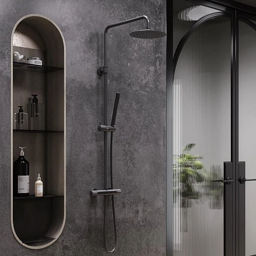 Душевая система Damixa Scandinavian Pure 936800300 с термостом, черный Душевая система Damixa Scandinavian Pure 936800300 с термостом, черный