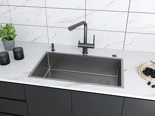 Кухонная мойка Paulmark NEXT-SKEW 74 UNI, PM887444-MG, матовый серый, 740х440мм 1,2мм Кухонная мойка Paulmark NEXT-SKEW 74 UNI, PM887444-MG, матовый серый, 740х440мм 1,2мм