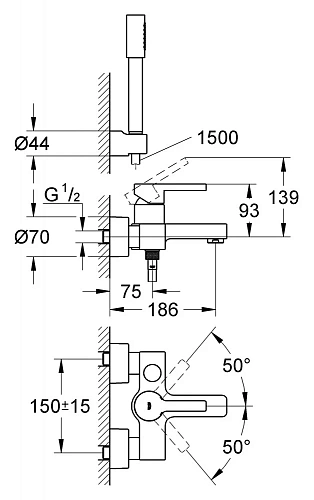 Смеситель для ванны Grohe Lineare с душевым гарнитуром 33850000 Смеситель для ванны Grohe Lineare с душевым гарнитуром 33850000