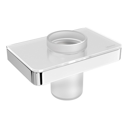 Стакан Lemark GLASS LINE с держателем, хром/белое стекло 9731034