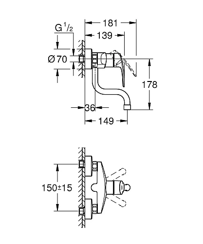Смеситель для кухни GROHE Eurosmart 2021, настенный монтаж, вынос излива 150 мм, хром (31509003) Смеситель для кухни GROHE Eurosmart 2021, настенный монтаж, вынос излива 150 мм, хром (31509003)