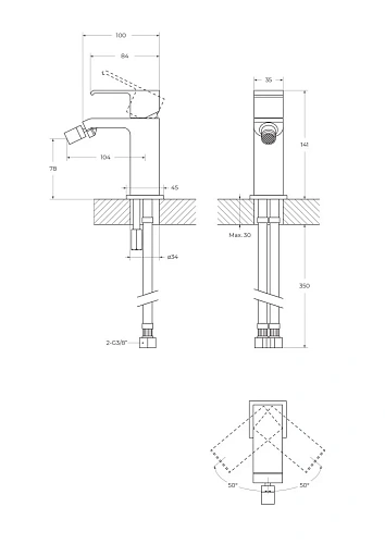 Смеситель для биде CEZARES PORTA-BS1-01-W0 хром Смеситель для биде CEZARES PORTA-BS1-01-W0 хром