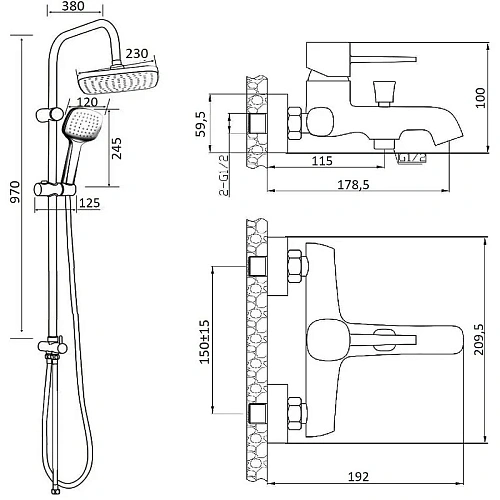 Душевая система Orange Karl M05-934b с изливом, черный Душевая система Orange Karl M05-934b с изливом, черный