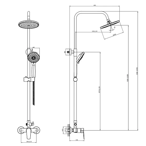 Душевая система Rossinka S35-45 с регулируемой высотой штанги Душевая система Rossinka S35-45 с регулируемой высотой штанги