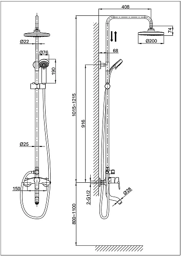 Душевая система D&K Marx Rhein DA1393701B07 Душевая система D&K Marx Rhein DA1393701B07