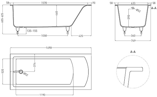 Ванна из искусственного камня Salini CASCATA 170x75 104123M S-Stone Ванна из искусственного камня Salini CASCATA 170x75 104123M S-Stone