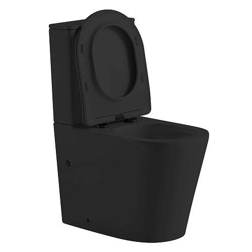 Унитаз напольный ABBER Bequem AC1112TMB компакт черный матовый, безободковый, смыв торнадо с крышкой микролифт Унитаз напольный ABBER Bequem AC1112TMB компакт черный матовый, безободковый, смыв торнадо с крышкой микролифт