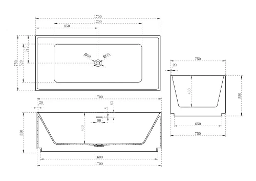 Ванна отдельностоящая ABBER AS9602 170x75 универсальная, белая матовая, искусственный камень Ванна отдельностоящая ABBER AS9602 170x75 универсальная, белая матовая, искусственный камень