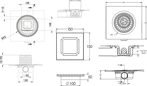 Душевой трап BERGES ZENTRUM Antik 150х150, бронза, выпуск D50 H65 боковой 094365 Душевой трап BERGES ZENTRUM Antik 150х150, бронза, выпуск D50 H65 боковой 094365