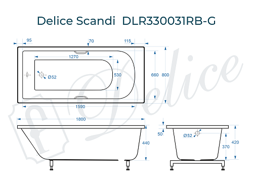 Ванна из искусственного камня Delice Scandi 180х80 DLR330031RB-G с черными ручками, глянцевая Ванна из искусственного камня Delice Scandi 180х80 DLR330031RB-G с черными ручками, глянцевая