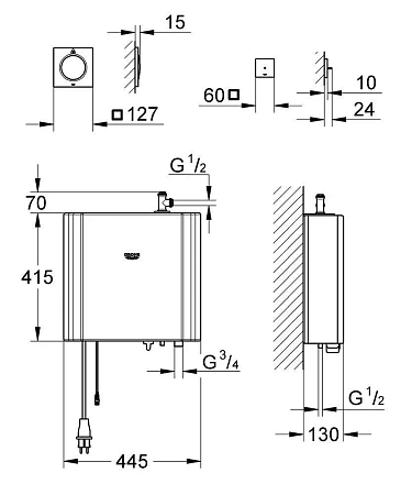 Генератор пара GROHE F-digital deluxe 2,2 кВт для малой паро-душевой кабины (36362000) Генератор пара GROHE F-digital deluxe 2,2 кВт для малой паро-душевой кабины (36362000)