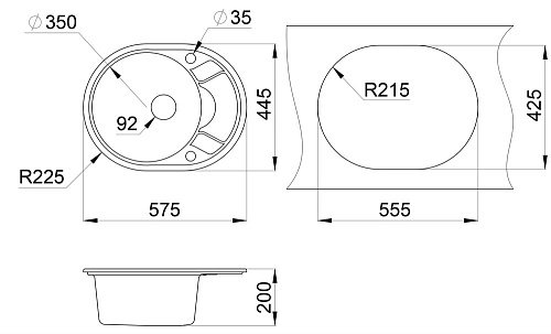 Кухонная мойка Granula 5802, ГРАФИТ (ЧЁРНО-СЕРЫЙ) кухонная мойка, кварц 575х445 Кухонная мойка Granula 5802, ГРАФИТ (ЧЁРНО-СЕРЫЙ) кухонная мойка, кварц 575х445