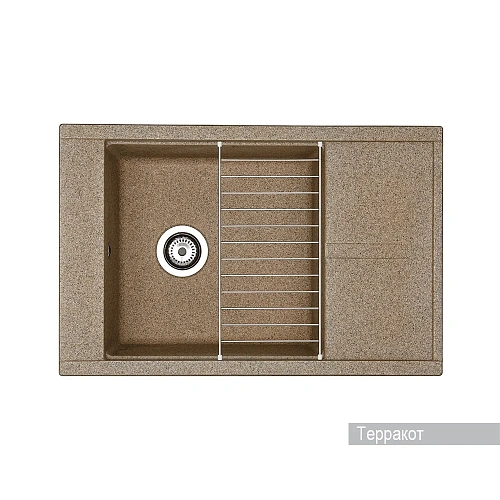 Кухонная мойка Aquaton Делия 78 1A715132DE270 из литого мрамора, прямоугольная, с крылом терракотова Кухонная мойка Aquaton Делия 78 1A715132DE270 из литого мрамора, прямоугольная, с крылом терракотова