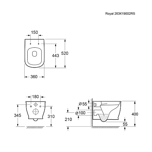 Унитаз подвесной Ambassador Royal 263K19002RS (520x360x345) безободковый с сиденьем Унитаз подвесной Ambassador Royal 263K19002RS (520x360x345) безободковый с сиденьем