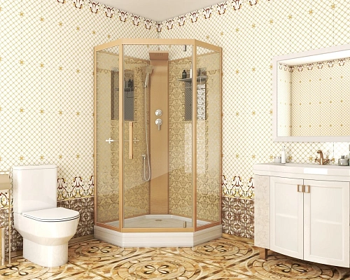 Душевая кабина Niagara Luxe NG-7717GBK (1000x1000х2100) низкий поддон стенки золото без крыши Душевая кабина Niagara Luxe NG-7717GBK (1000x1000х2100) низкий поддон стенки золото без крыши