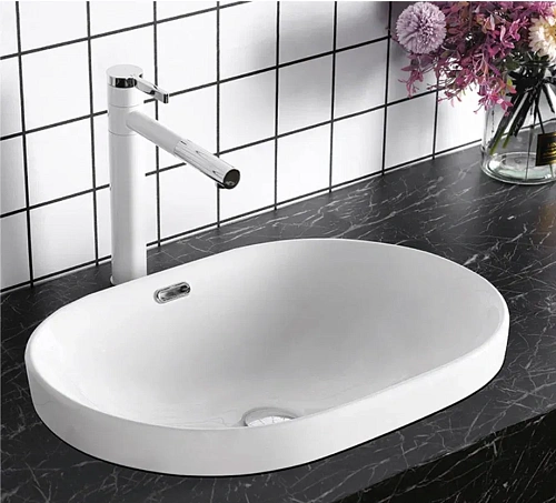 Раковина Ceruttispa CR018 600х400х170 накладная, белая, овальная, с переливом Раковина Ceruttispa CR018 600х400х170 накладная, белая, овальная, с переливом