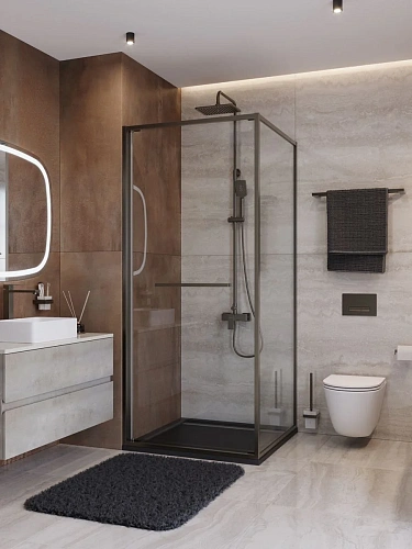 Душевой уголок CEZARES LUX-A-FS-1-90-C-GM 90x90 см, профиль оружейная сталь, стекло прозрачное Душевой уголок CEZARES LUX-A-FS-1-90-C-GM 90x90 см, профиль оружейная сталь, стекло прозрачное