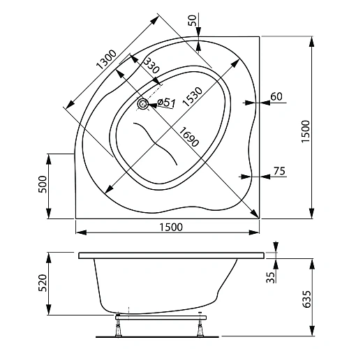 Акриловая ванна VAGNERPLAST PLEJADA 150x150 VPBA150PLE3X-04 Акриловая ванна VAGNERPLAST PLEJADA 150x150 VPBA150PLE3X-04