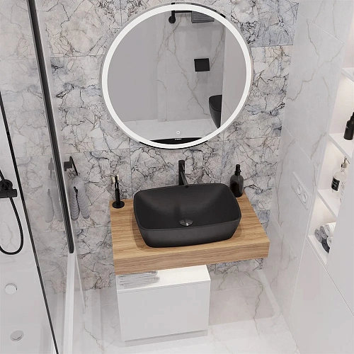 Комплект мебели STWORKI Ольборг 80 столешница дуб французский, без отверстий, с тумбой 50, с раковин 542485 Комплект мебели STWORKI Ольборг 80 столешница дуб французский, без отверстий, с тумбой 50, с раковин 542485