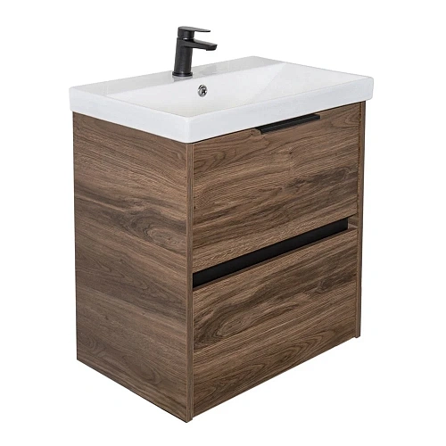 Тумба с раковиной Comforty Селенга-60 00-00021874 дуб темно-коричневый с раковиной CF19696BX-60 Тумба с раковиной Comforty Селенга-60 00-00021874 дуб темно-коричневый с раковиной CF19696BX-60