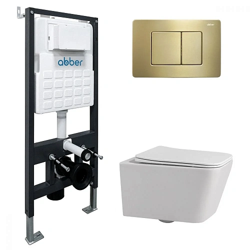 Комплект унитаза ABBER Rechteck AC1201 белый с инсталляцией AC0105 и кнопкой AC0120MMG золото матовое AC1201-AC0105-AC0120MMG Комплект унитаза ABBER Rechteck AC1201 белый с инсталляцией AC0105 и кнопкой AC0120MMG золото матовое AC1201-AC0105-AC0120MMG