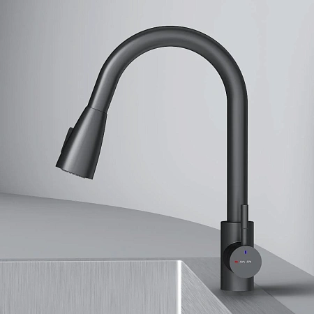 Смеситель для кухни AM.PM X-Joy S F85B07522 с вытягивающимся изливом, черный Смеситель для кухни AM.PM X-Joy S F85B07522 с вытягивающимся изливом, черный