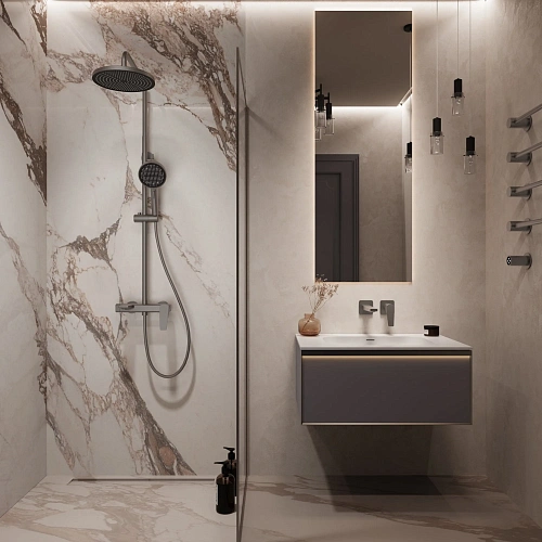 Душевая система Vincea Puro VSFS-5P1GM с изливом, вороненая сталь Душевая система Vincea Puro VSFS-5P1GM с изливом, вороненая сталь