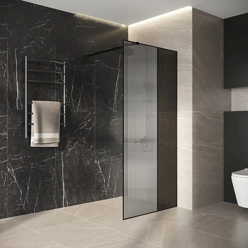 Душевая перегородка Niagara Nova NG-481-90FBLACK (90х200) черный матовый, стекло рифленое/тонированное Душевая перегородка Niagara Nova NG-481-90FBLACK (90х200) черный матовый, стекло рифленое/тонированное