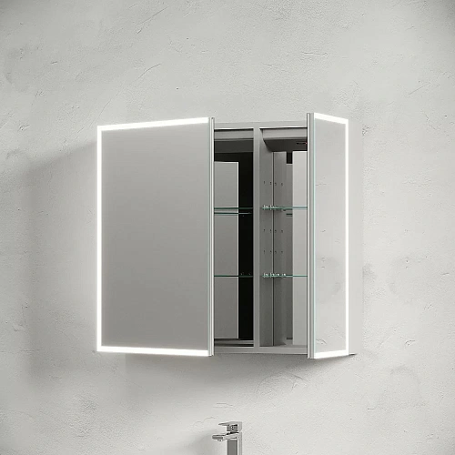 Зеркальный шкаф Sancos Evoke SC8080 800x700х136 мм из алюминия с LED подсветкой Зеркальный шкаф Sancos Evoke SC8080 800x700х136 мм из алюминия с LED подсветкой