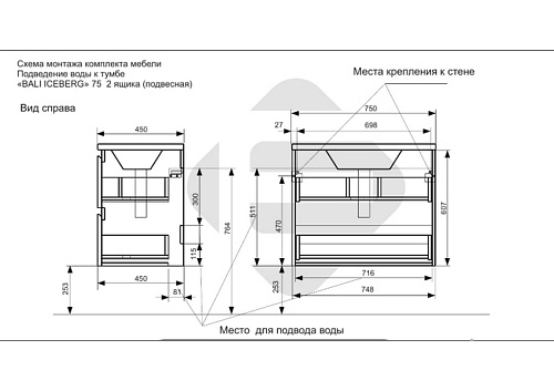 Тумба с раковиной Эстет Bali Iceberg 116 ФР-00018139 750х450 подвесная 2 ящика Тумба с раковиной Эстет Bali Iceberg 116 ФР-00018139 750х450 подвесная 2 ящика