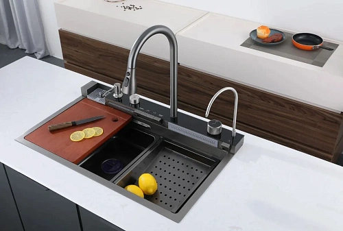 Кухонная мойка Ceruttispa GLORIA II CT10356 nano black серая из нержавеющей стали 750х460х230 Кухонная мойка Ceruttispa GLORIA II CT10356 nano black серая из нержавеющей стали 750х460х230