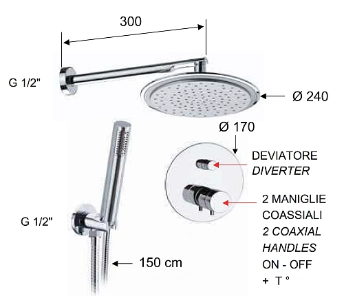 Душевая система Remer Elegance NT09S02 термостатическая Душевая система Remer Elegance NT09S02 термостатическая