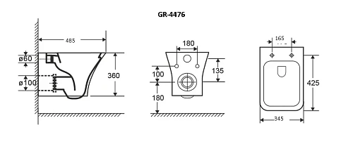 Унитаз подвесной GROSSMAN GR-4476S Galaxy 485x345x360 безободковый с тонкой крышкой Унитаз подвесной GROSSMAN GR-4476S Galaxy 485x345x360 безободковый с тонкой крышкой
