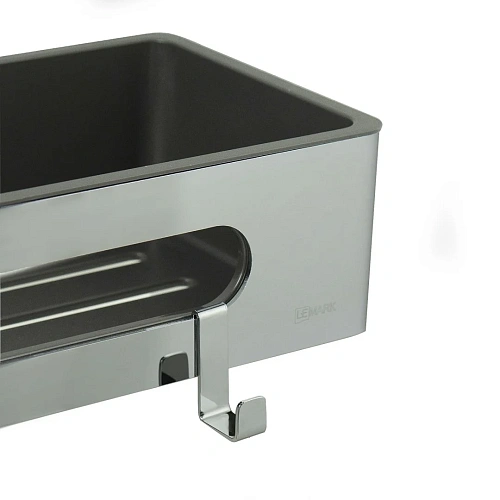 Полка Lemark SHELF LINE с крючками, хром/вставка-пластик графит 9771043 Полка Lemark SHELF LINE с крючками, хром/вставка-пластик графит 9771043