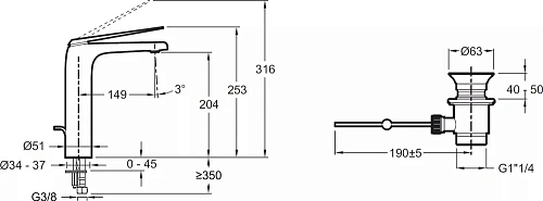 Смеситель для раковины Jacob Delafon Avid E97347-CP с донным клапаном Смеситель для раковины Jacob Delafon Avid E97347-CP с донным клапаном