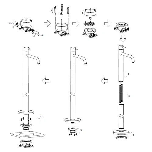 Смеситель для раковины AQUAme Siena AQM6211GM напольной, металл Смеситель для раковины AQUAme Siena AQM6211GM напольной, металл