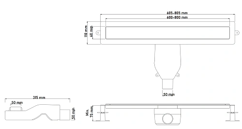 Душевой лоток Boheme Premium Linear 60см GUN METAL 982-60-GM Душевой лоток Boheme Premium Linear 60см GUN METAL 982-60-GM