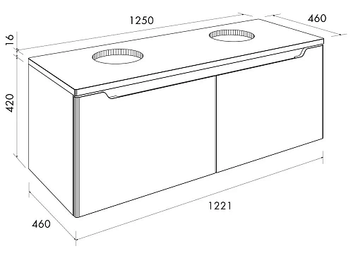 Столешница DREJA W, стеклянная, для тумбы W, с отверстиями для установки 2-х накладных ов 99.9401 Столешница DREJA W, стеклянная, для тумбы W, с отверстиями для установки 2-х накладных ов 99.9401
