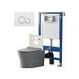 Комплект инсталляции Point Элемент PN45120 с клавишей смыва Виктория, белая/золото, PN44061WG и унитазом Вега сер мат, PN41711GM Комплект инсталляции Point Элемент PN45120 с клавишей смыва Виктория, белая/золото, PN44061WG и унитазом Вега сер мат, PN41711GM
