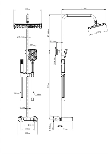 Душевая система Wonzon & Woghand с термостатом, черный матовый (WW-B3112-MB) Душевая система Wonzon & Woghand с термостатом, черный матовый (WW-B3112-MB)