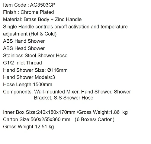 Смеситель для душа ARROW AG3503CP хром Смеситель для душа ARROW AG3503CP хром