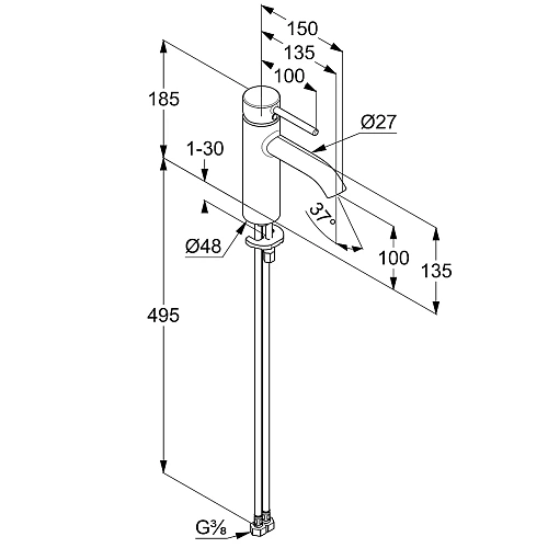 Смеситель для раковины Kludi BOZZ 381980576WR4 хром Смеситель для раковины Kludi BOZZ 381980576WR4 хром