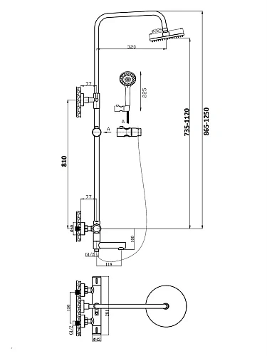 Душевая система Agger Thermo A2461144 термостат с изливом, черный матовый Душевая система Agger Thermo A2461144 термостат с изливом, черный матовый