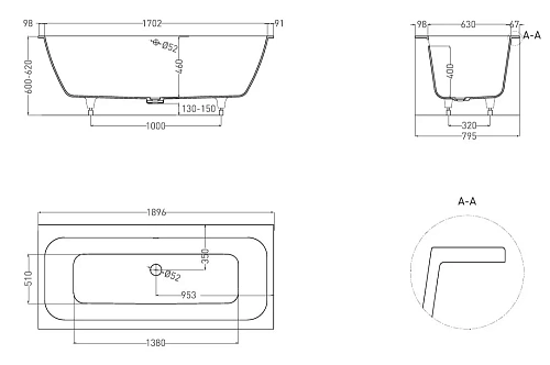 Ванна из искусственного камня Salini ORLANDA AXIS 190x80 103221M S-Stone Ванна из искусственного камня Salini ORLANDA AXIS 190x80 103221M S-Stone